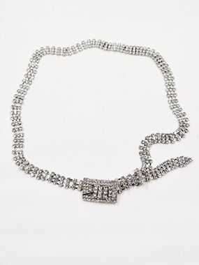 Silver Tone Prong Set Crystal Rhinestone Women’s Belt 36.5” NWOT